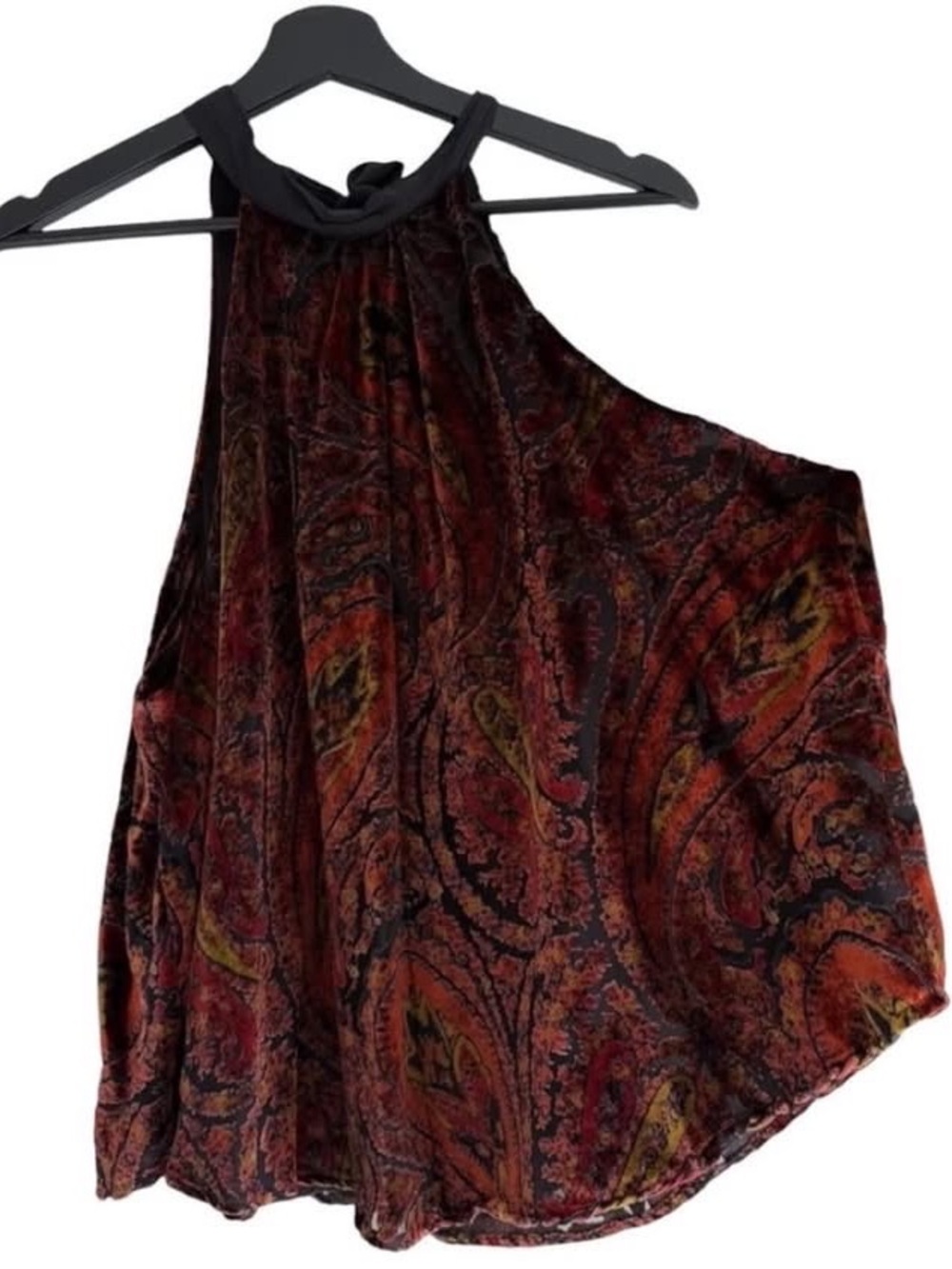 Free People Velvet Paisley Halter Top Cami Tank Blouse Shirt Sleeveless Tie Back - Picture 4 of 8